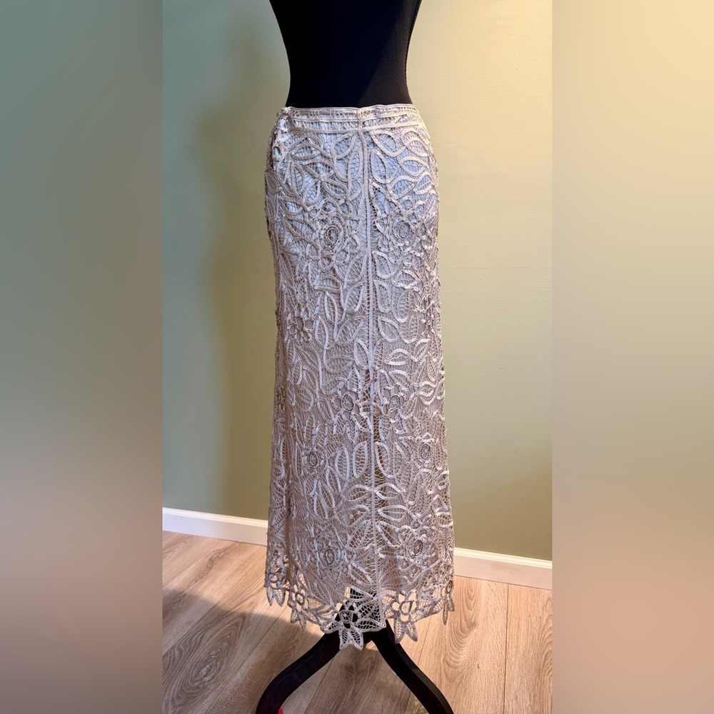 Silken Poetry Silk and Lace Midi Skirt in Soft Ivory